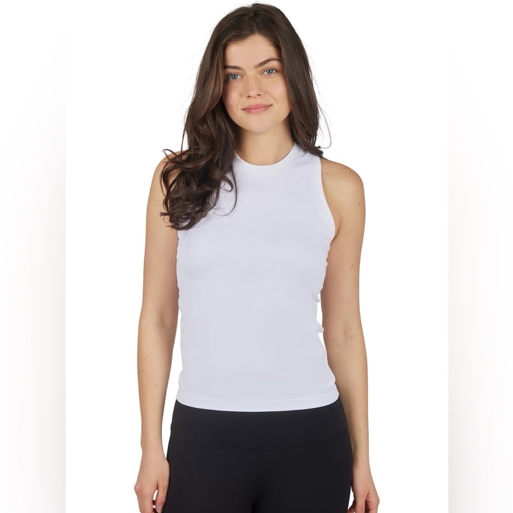 YOGALICIOUS White Seamless ZAIA Racerback Activewear Tank Top Sz L